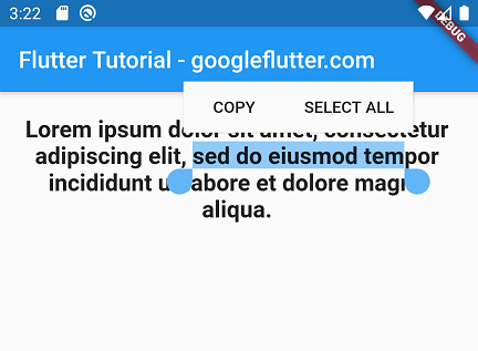 Flutter SelectableText